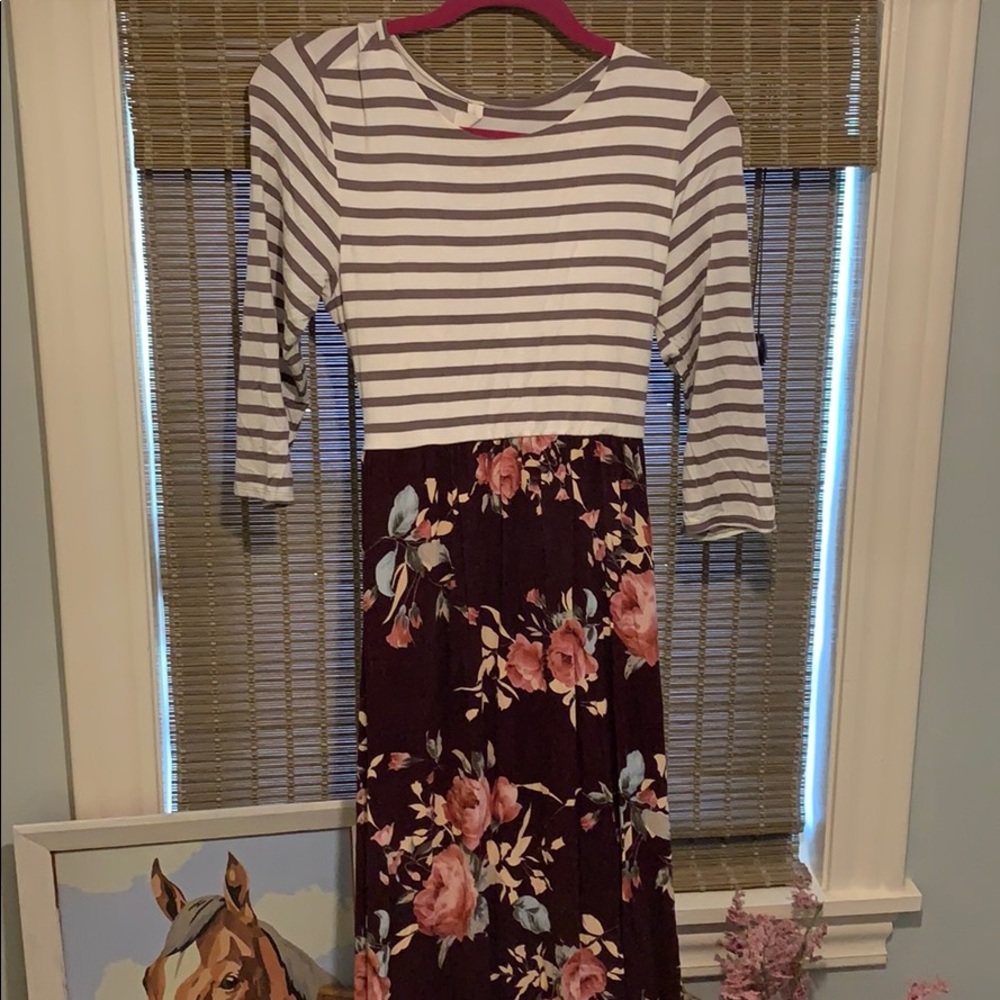 Pinkblush maternity dress burgundy floral stripe